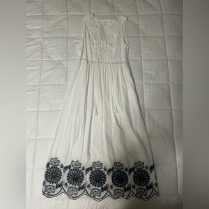 White Sleeveless Maxi Dress with Black Embroidered Hem